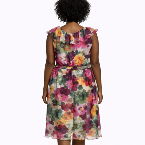VINCE CAMUTO Floral Watercolor Ruffle Sleeve Midi Dress|  XXL - Picture 2 of 10